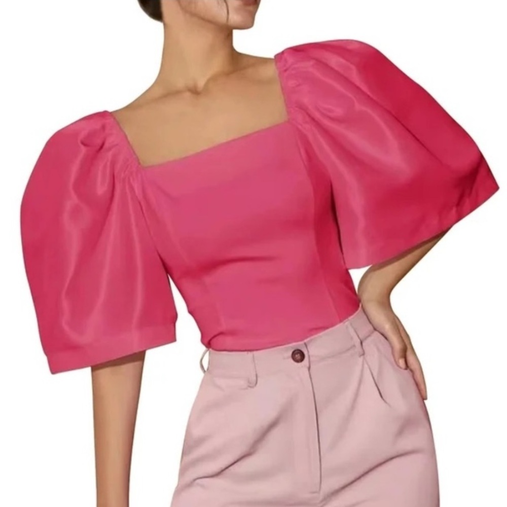 Amy Enjoy Life Size Medium Hot Pink Puff Sleeve Top